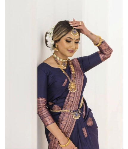 Women's Soft Lichi Silk Printed Saree With Unstitched Blouse 5.5Mtr (Navy Blue) Women's Soft Lichi Silk Printed Saree With Unstitched Blouse 5.5Mtr (Navy Blue)