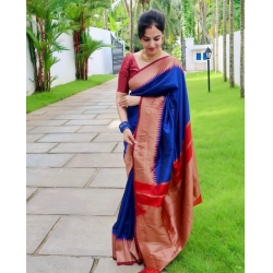 Women's Soft Lichi Silk Solid Saree With Unstitched Blouse 5.5Mtr (Blue)