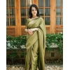 Women's Soft Lichi Silk Printed Saree With Unstitched Blouse 5.5Mtr (Green)