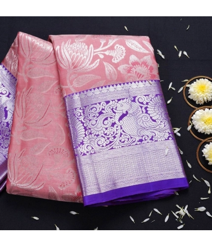 Women's Soft Lichi Silk Printed Saree With Unstitched Blouse 5.5Mtr (Purple)