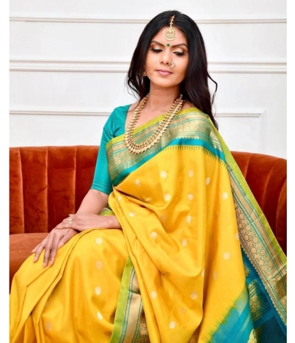 Women's Soft Lichi Silk Printed Saree With Unstitched Blouse 5.5Mtr (Yellow) Women's Soft Lichi Silk Printed Saree With Unstitched Blouse 5.5Mtr (Yellow)