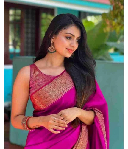 Women's Soft Lichi Silk Solid Saree With Unstitched Blouse 5.5Mtr (Pink) Women's Soft Lichi Silk Solid Saree With Unstitched Blouse 5.5Mtr (Pink)
