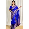 Women's Soft Lichi Silk Solid Saree With Unstitched Blouse 5.5Mtr (Blue) Women's Soft Lichi Silk Solid Saree With Unstitched Blouse 5.5Mtr (Blue)