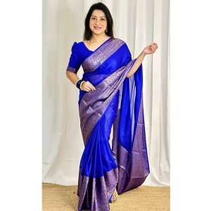 Generic Women's Soft Lichi Silk Solid Saree With Unstitched Blouse 5.5Mtr (Blue)