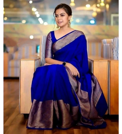 Women's Soft Lichi Silk Solid Saree With Unstitched Blouse 5.5Mtr (Blue) Women's Soft Lichi Silk Solid Saree With Unstitched Blouse 5.5Mtr (Blue)
