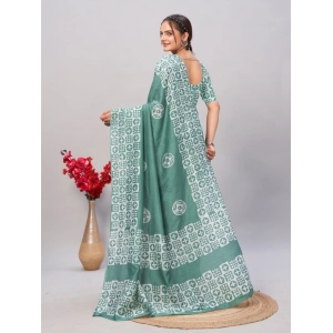 Generic Women's Chanderi Cotton Batik Printed Saree With Unstitched Blouse 5.5Mtr (Pista)