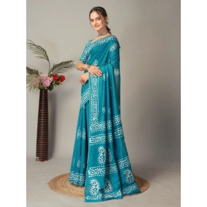 Generic Women's Chanderi Cotton Batik Printed Saree With Unstitched Blouse 5.5Mtr (Sky Blue)