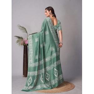 Generic Women's Chanderi Cotton Batik Printed Saree With Unstitched Blouse 5.5Mtr (Green)