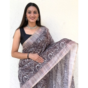 Generic Women's Cotton Slub Printed Saree With Unstitched Blouse 5.5Mtr (Blue)