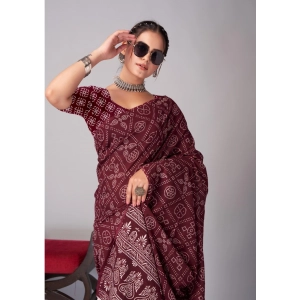 Generic Women's Cotton Ajrakh Printed Saree With Unstitched Blouse 5.5Mtr (Brown)