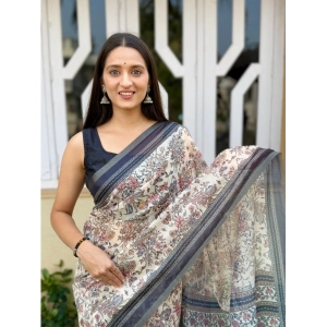 Generic Women's Cotton Slub Printed Saree With Unstitched Blouse 5.5Mtr (Grey)