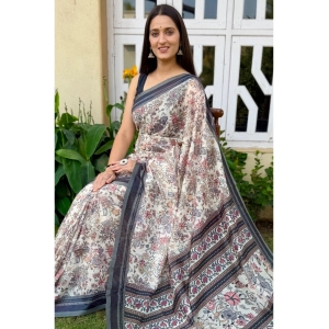 Generic Women's Cotton Slub Printed Saree With Unstitched Blouse 5.5Mtr (Grey)
