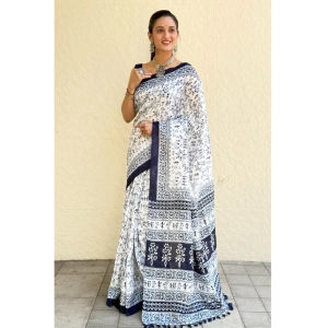 Generic Women's Bhagalpuri Silk Warli Printed Saree With Unstitched Blouse 5.5Mtr (Blue)