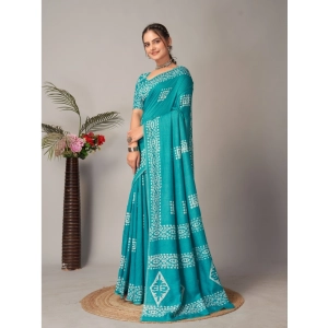 Generic Women's Chanderi Cotton Batik Printed Saree With Unstitched Blouse 5.5Mtr (Rama)