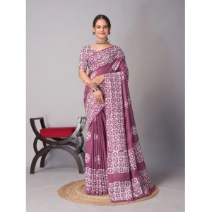 Generic Women's Chanderi Cotton Batik Printed Saree With Unstitched Blouse 5.5Mtr (Wine)