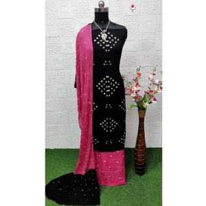 Generic Women's Rayon Printed Unstitched Salwar Suit Material With Dupatta 2.3Mtrs (Black)