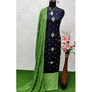 Generic Women's Rayon Printed Unstitched Salwar Suit Material With Dupatta 2.3Mtrs (Black)
