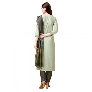 Generic Women's Cotton Blend Embroidered 3-4 th Sleeve Round Neck Kurti With Pant Dupatta Set (Light Green)