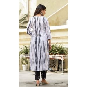 Generic Women's Cotton Printed 3-4 th Sleeve V Neck Kurti With Pant Dupatta Set (Black)