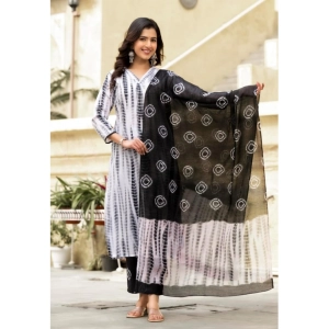Generic Women's Cotton Printed 3-4 th Sleeve V Neck Kurti With Pant Dupatta Set (Black)