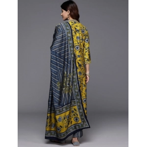 Generic Women's Cotton Blend Printed 3-4 th Sleeve V Neck Kurti With Pant Dupatta Set (Yellow)