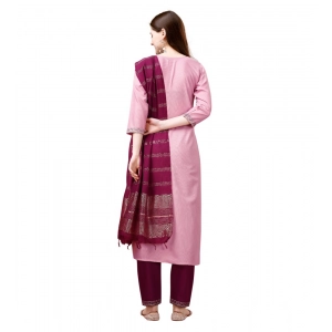 Generic Women's Cotton Blend Embroidered 3-4 th Sleeve Round Neck Kurti With Pant Dupatta Set (Pink )