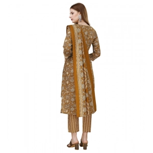 Generic Women's Cotton Blend Printed 3-4 th Sleeve Round Neck Kurti With Pant Dupatta Set (Yellow)