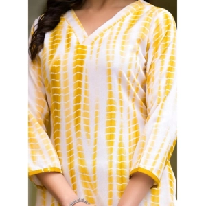 Generic Women's Cotton Printed 3-4 th Sleeve V Neck Kurti With Pant Dupatta Set (Yellow)