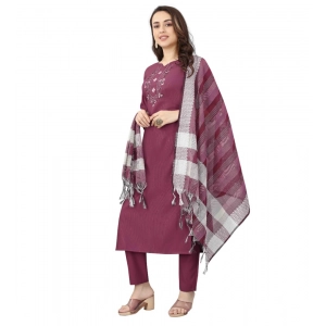 Generic Women's Cotton Blend Mirror Work 3-4 th Sleeve Sweetheart Neck Kurti With Pant Dupatta Set (Purple)
