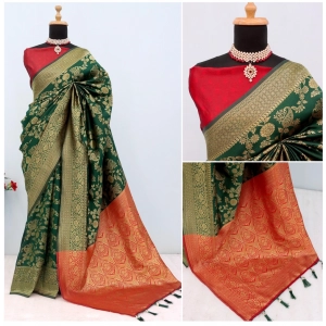 Generic Women's Banarasi Printed Saree With Unstitched Blouse 5.5Mtr (Green)
