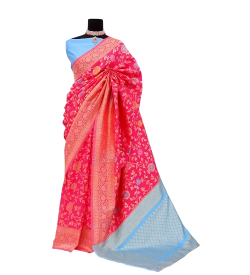 Women's Banarasi Printed Saree With Unstitched Blouse 5.5Mtr (Rani)