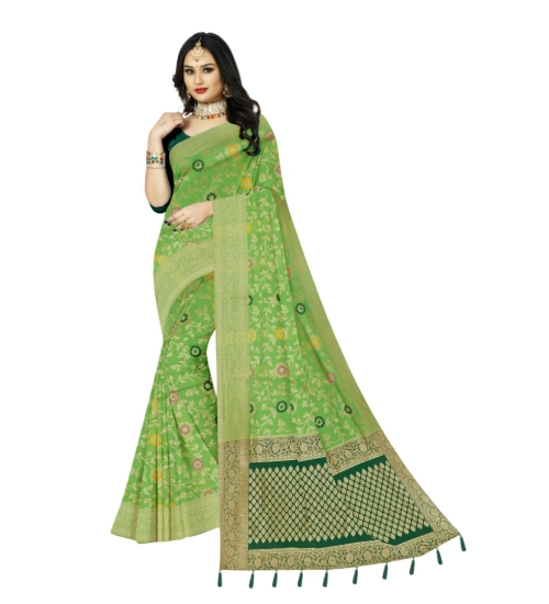 Women's Banarasi Printed Saree With Unstitched Blouse 5.5Mtr (Green)