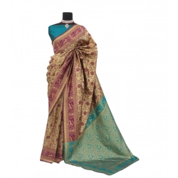 Women's Banarasi Printed Saree With Unstitched Blouse 5.5Mtr (Purple)