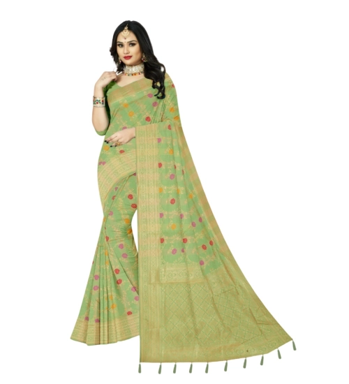Women's Banarasi Printed Saree With Unstitched Blouse 5.5Mtr (Green)
