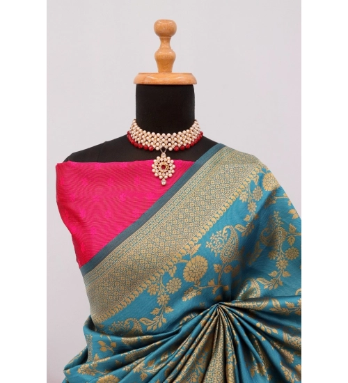 Women's Banarasi Printed Saree With Unstitched Blouse 5.5Mtr (Aqua Blue) Women's Banarasi Printed Saree With Unstitched Blouse 5.5Mtr (Aqua Blue)