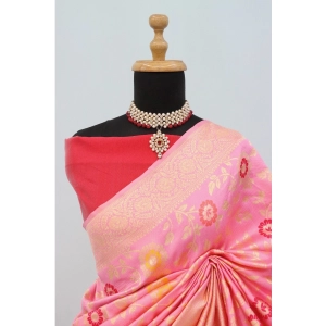 Generic Women's Banarasi Printed Saree With Unstitched Blouse 5.5Mtr (Pink)