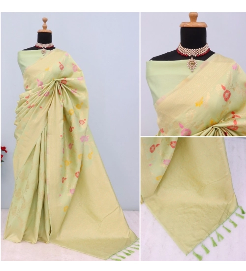 Women's Banarasi Printed Saree With Unstitched Blouse 5.5Mtr (Pista)