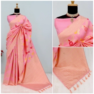 Generic Women's Banarasi Printed Saree With Unstitched Blouse 5.5Mtr (Pink)