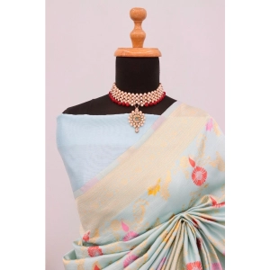 Generic Women's Banarasi Printed Saree With Unstitched Blouse 5.5Mtr (Firozi)