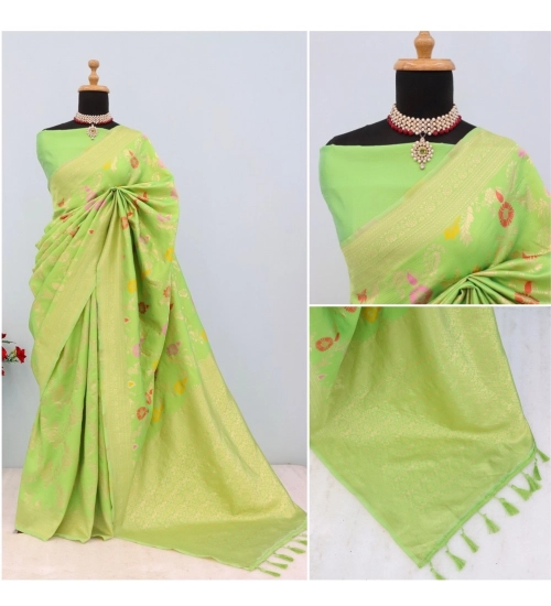 Women's Banarasi Printed Saree With Unstitched Blouse 5.5Mtr (Green)