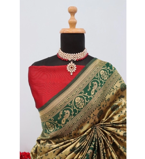 Women's Banarasi Printed Saree With Unstitched Blouse 5.5Mtr (Golden)