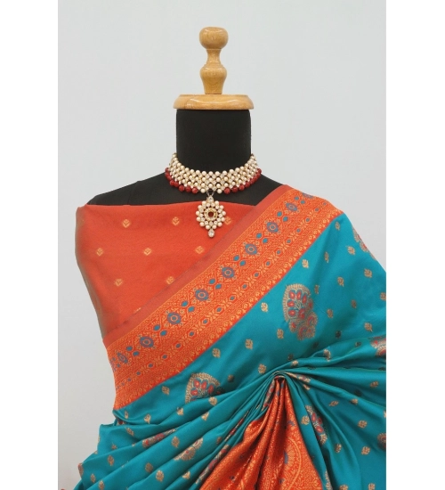 Women's Banarasi Printed Saree With Unstitched Blouse 5.5Mtr (Rama)