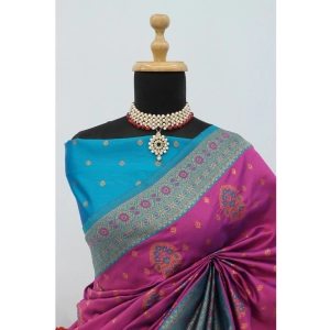 Generic Women's Banarasi Printed Saree With Unstitched Blouse 5.5Mtr (Purple)