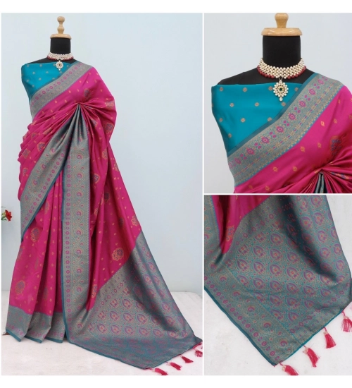Women's Banarasi Printed Saree With Unstitched Blouse 5.5Mtr (Rani)