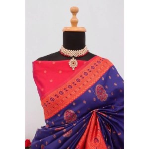 Generic Women's Banarasi Printed Saree With Unstitched Blouse 5.5Mtr (Navy Blue)