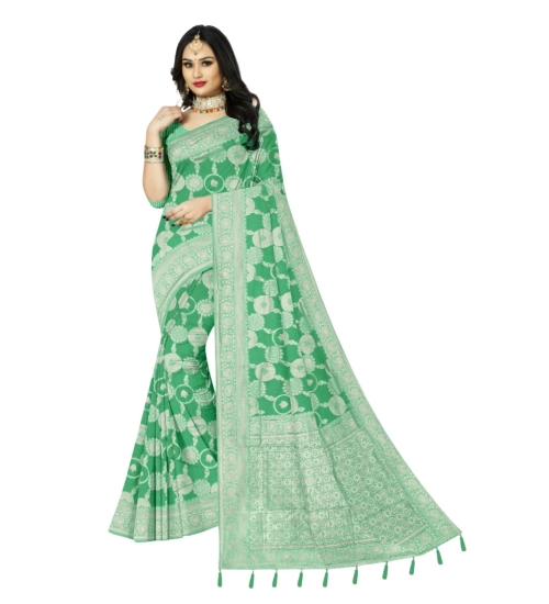 Women's Cotton Printed Saree With Unstitched Blouse 5.5Mtr (Rama)