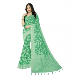 Women's Cotton Printed Saree With Unstitched Blouse 5.5Mtr (Rama)