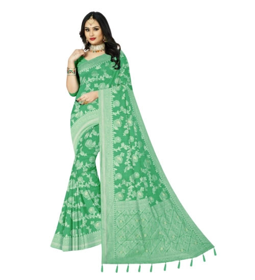 Women's Cotton Printed Saree With Unstitched Blouse 5.5Mtr (Rama)