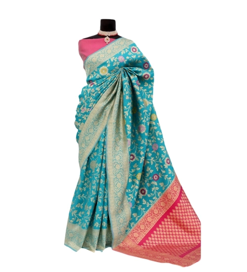 Women's Banarasi Printed Saree With Unstitched Blouse 5.5Mtr (Rama)
