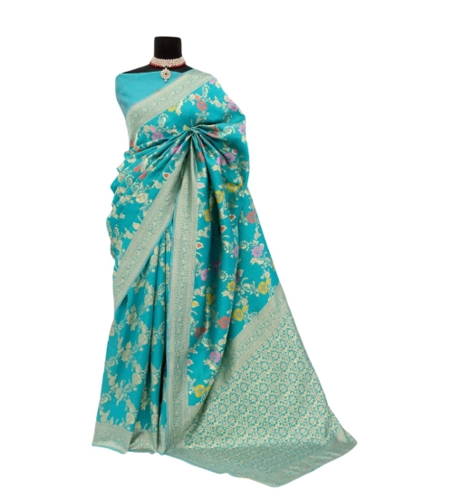 Women's Banarasi Printed Saree With Unstitched Blouse 5.5Mtr (Rama)